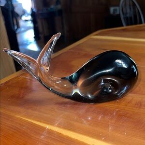 Murano Glass Whale Vintage Paperweight Sculpture Smokey Grey Glass